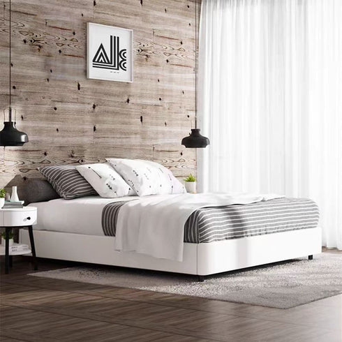 Ayla No Headboard Fabric Bed Frame with 2 Waist Pillows